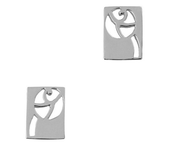 Mackintosh Rectangular Rose Stud Sterling Silver Earrings