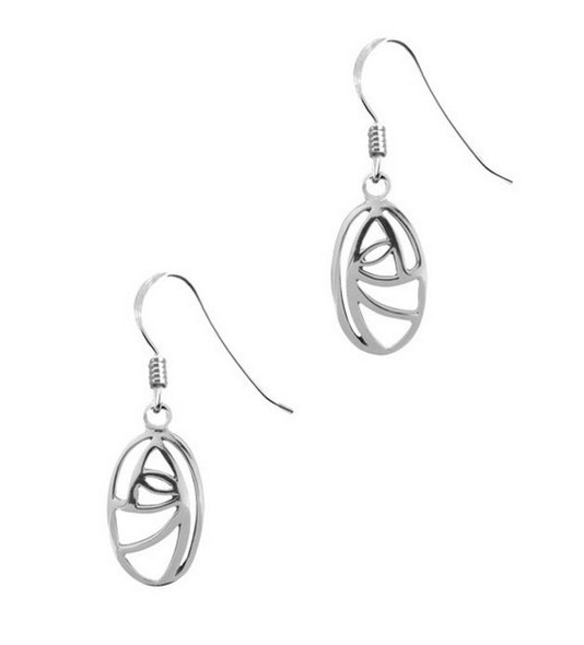 Mackintosh Glasgow Rose Oval Sheppard Hook Sterling Silver Earrings