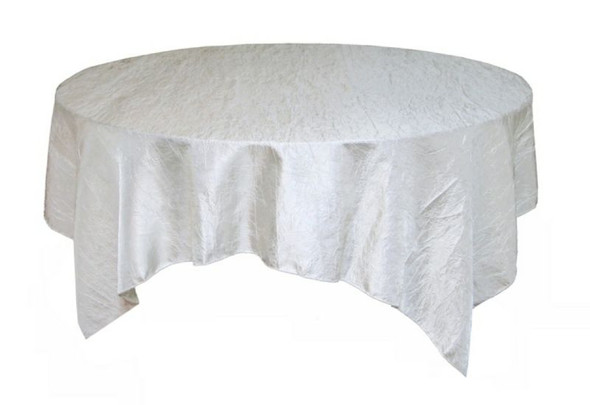 White Taffeta Crinkle Table Overlay Decorations 72 inches x 5 For Hire