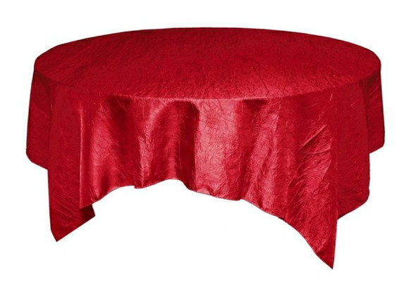 Scarlet Red Taffeta Crinkle Table Overlay Decorations 72 inches x 5 For Hire