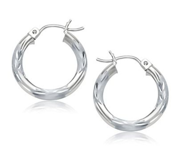 14K White Gold Diamond Cut 19mm Circle Hoop Earrings