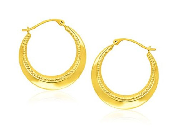 14K Yellow Gold Rope Textured Graduated Hoop Earrings