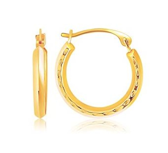 14K Yellow Gold Classic Textured Circle Hoop Earrings