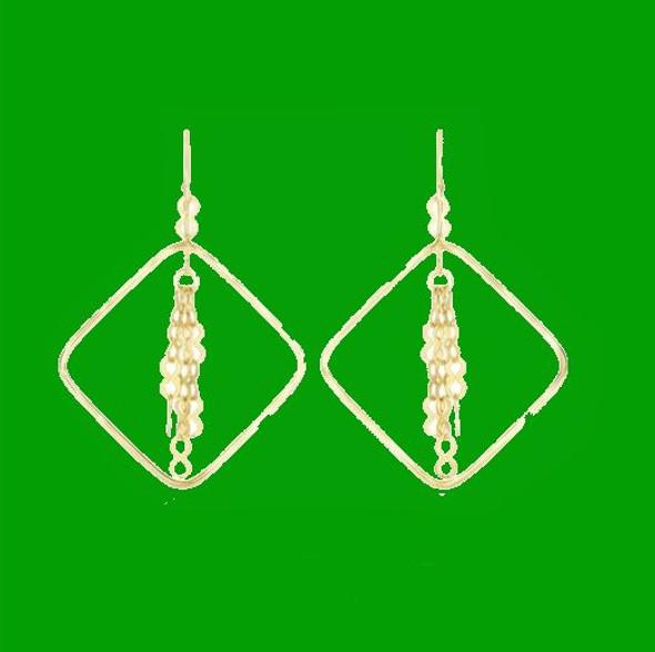 14K Yellow Gold Diagonal Dangling Chains Open Drop Earrings