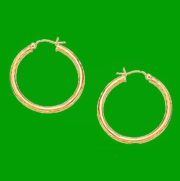 14K Yellow Gold Diamond Cut 32mm Circle Hoop Earrings