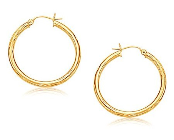 14K Yellow Gold Diamond Cut 32mm Circle Hoop Earrings