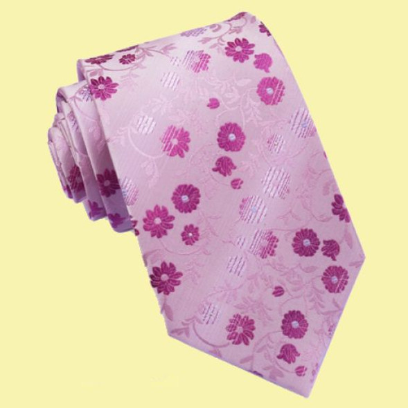 Fuchsia Floral Light Pink Formal Wedding Straight Mens Neck Tie