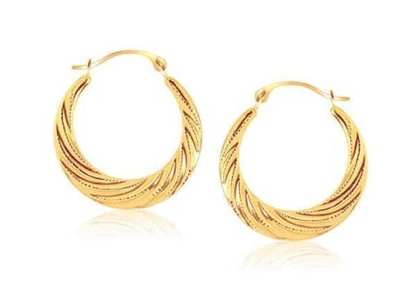 14K Yellow Gold Graduated Textured Twisted Hoop Earrings