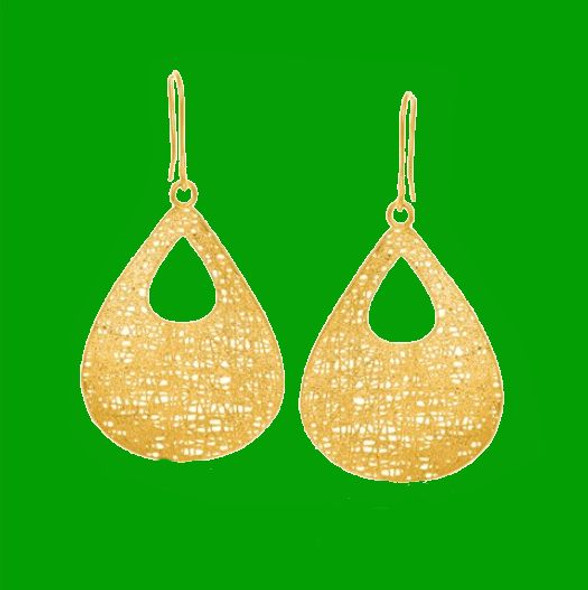 14K Yellow Gold Teardrop Motif Mesh Dangling Earrings