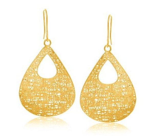 14K Yellow Gold Teardrop Motif Mesh Dangling Earrings