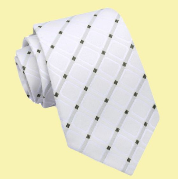 Ivory White Squares Crosshatch Formal Wedding Straight Mens Neck Tie