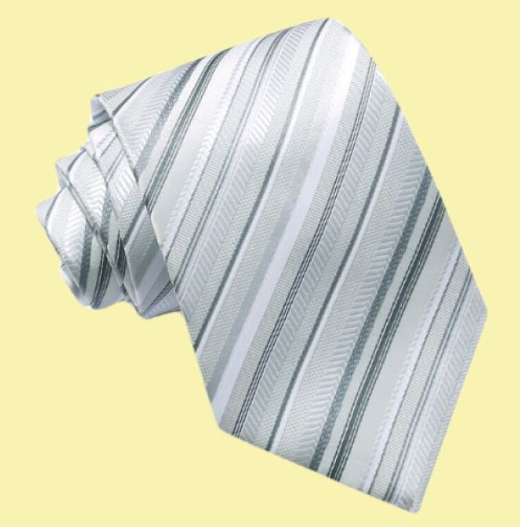 Grey White Diagonal Stripes Formal Wedding Straight Mens Neck Tie