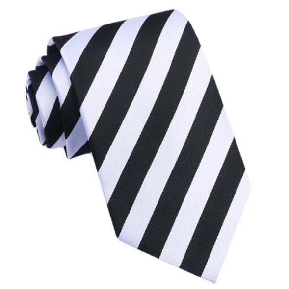 White Black Diagonal Stripes Formal Wedding Straight Mens Neck Tie
