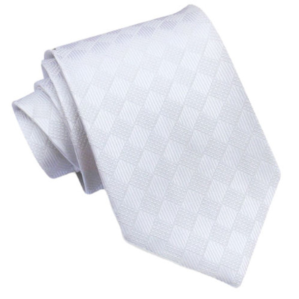 White Diamond Textured Pattern Formal Wedding Straight Mens Neck Tie