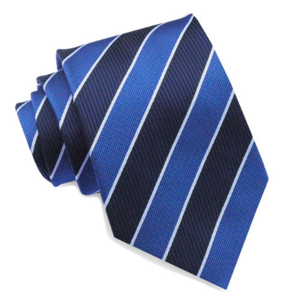 Royal Blue Navy White Diagonal Stripes Formal Wedding Straight Mens Neck Tie