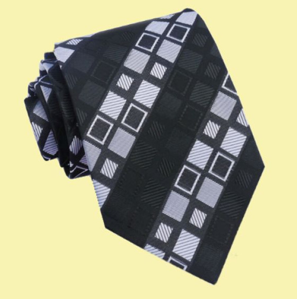 White Grey Black Square Thatch Pattern Formal Wedding Straight Mens Neck Tie