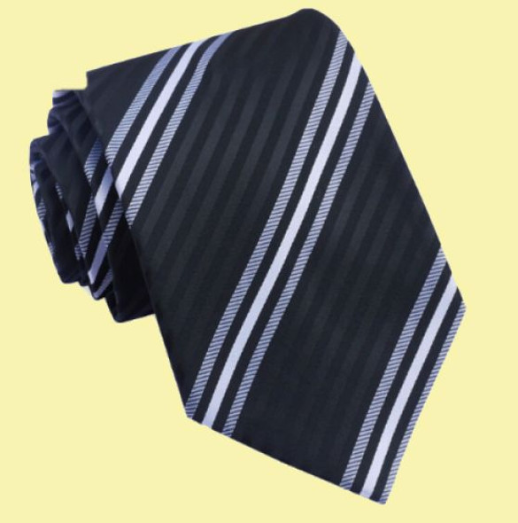 Black Grey White Diagonal Rail Stripes Formal Wedding Straight Mens Neck Tie