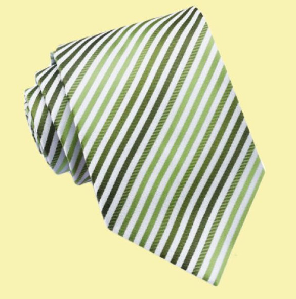 Olive Green White Diagonal Stripes Formal Wedding Straight Mens Neck Tie