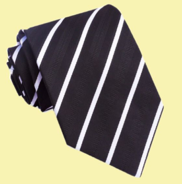 Black White Diagonal Thin Stripes Formal Wedding Straight Mens Neck Tie