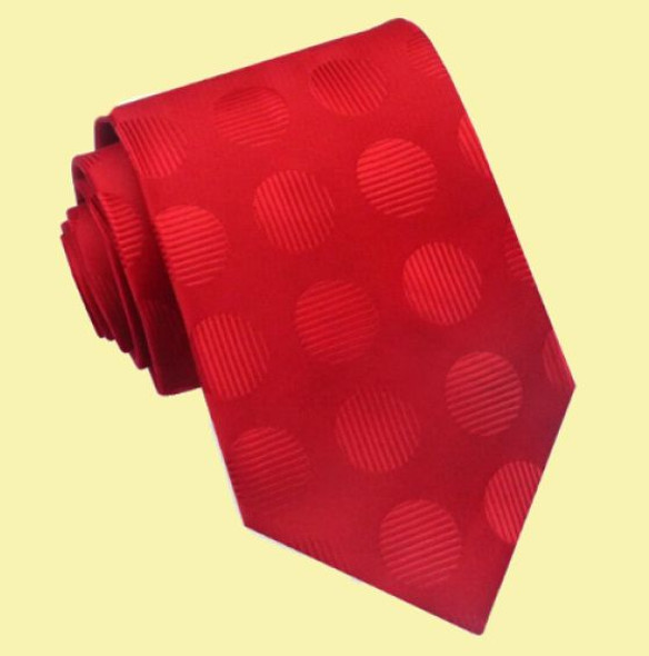 Scarlet Red Large Textured Polka Dots Formal Wedding Straight Mens Neck Tie