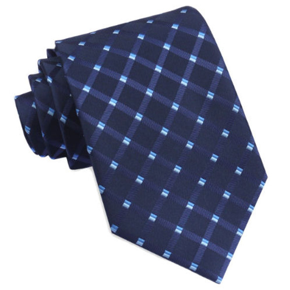 Dark Midnight Blue Diamond Grid Pattern Formal Wedding Straight Mens Neck Tie