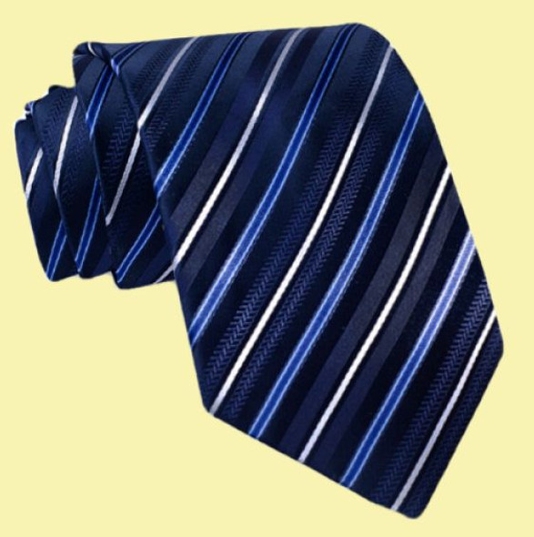 Black Dark Blue White Diagonal Stripes Formal Wedding Straight Mens Neck Tie