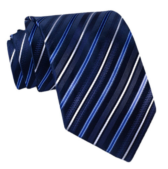 Black Dark Blue White Diagonal Stripes Formal Wedding Straight Mens Neck Tie