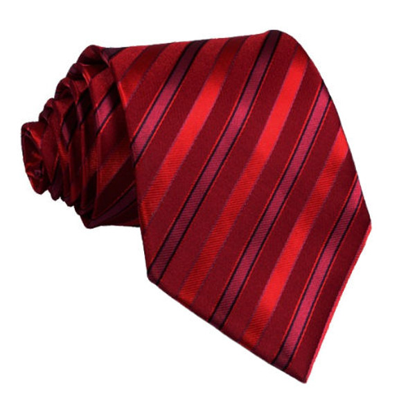 Cherry Red Black Thin Diagonal Stripes Formal Wedding Straight Mens Neck Tie