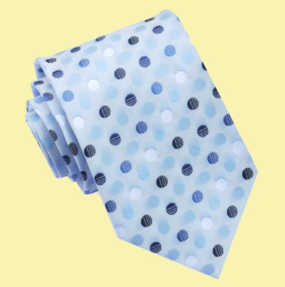 Dark Blue White Light Blue Polka Dots Formal Wedding Straight Mens Neck Tie