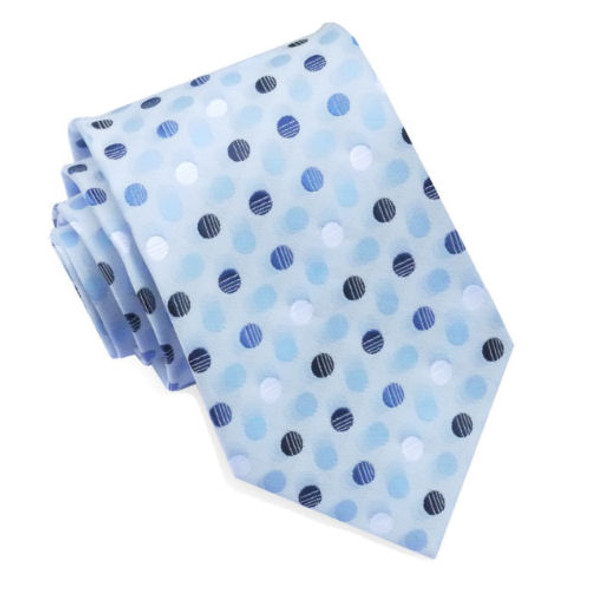 Dark Blue White Light Blue Polka Dots Formal Wedding Straight Mens Neck Tie