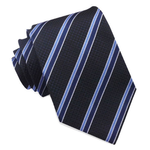 Black Cobalt Dark Blue Stripes Textured Formal Wedding Straight Mens Neck Tie