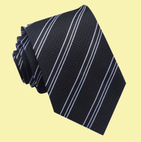 Black White Stripes Textured Formal Wedding Straight Mens Neck Tie