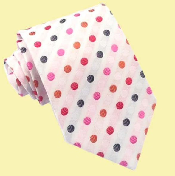 Orange Pink Red Black Polka Dots White Formal Wedding Straight Mens Neck Tie