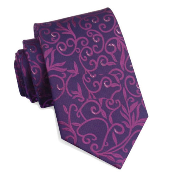 Purple Violet Floral Embossed Pattern Formal Wedding Straight Mens Neck Tie