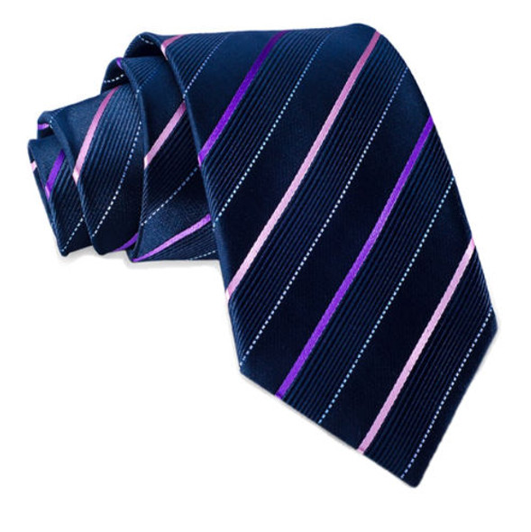 Dark Blue Pink Purple Stripes Formal Wedding Straight Mens Neck Tie