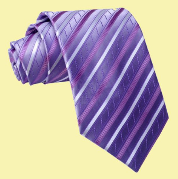 Lavender Violet White Diagonal Stripes Formal Wedding Straight Mens Neck Tie