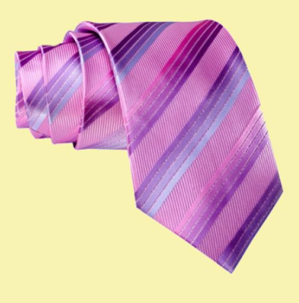 Candy Pink Purple Shades Diagonal Stripes Formal Wedding Straight Mens Neck Tie