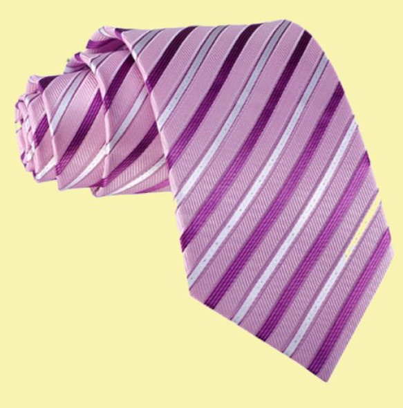 Light Pink Purple White Diagonal Stripes Formal Wedding Straight Mens Neck Tie