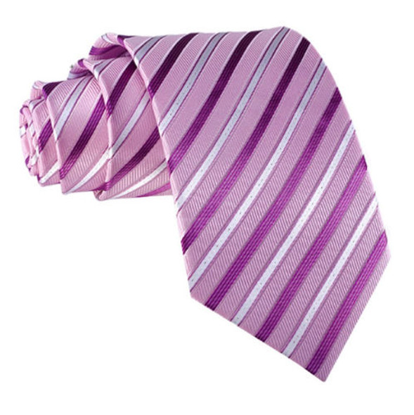 Light Pink Purple White Diagonal Stripes Formal Wedding Straight Mens Neck Tie
