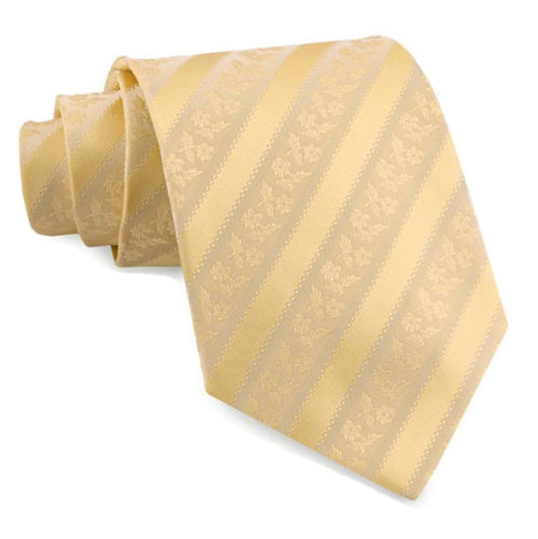 Light Yellow Floral Embossed Stripes Formal Wedding Straight Mens Neck Tie