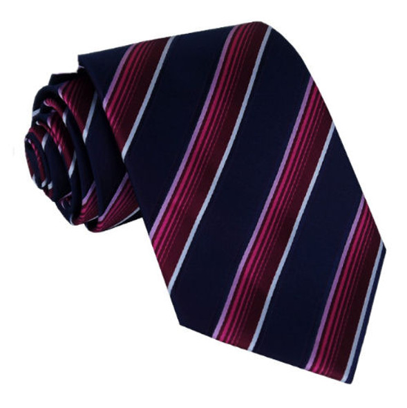 Dark Purple Pink Red White Stripes Formal Wedding Straight Mens Neck Tie