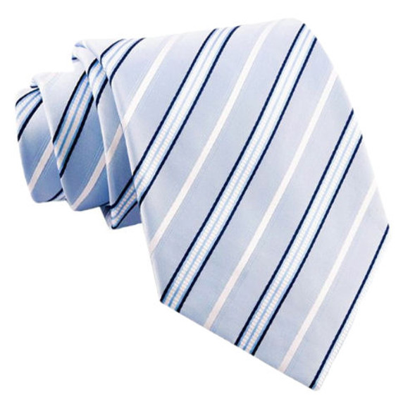 Light Blue Navy White Diagonal Stripes Formal Wedding Straight Mens Neck Tie