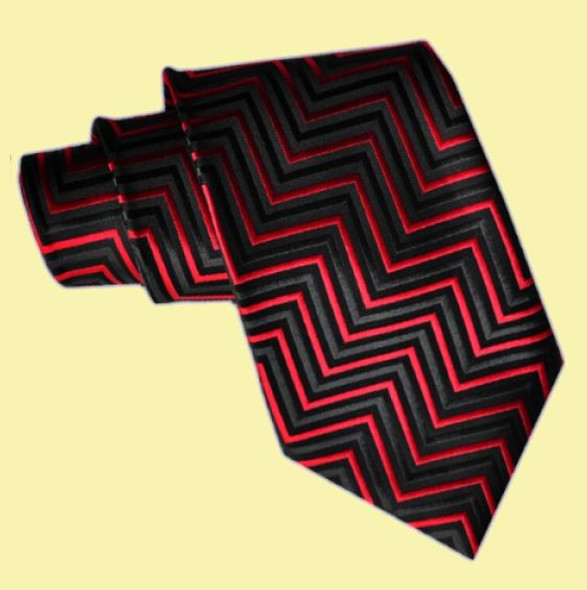 Black Red Zigzag Pattern Formal Wedding Straight Mens Neck Tie