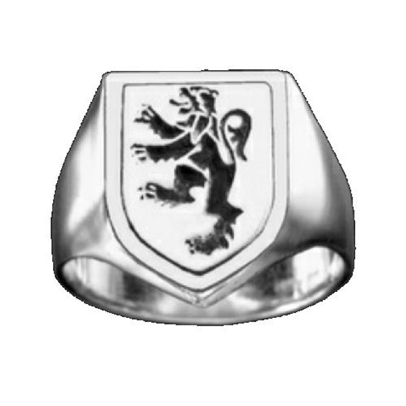 Rampant Lion Engraved Shield Sterling Silver Mens Ring