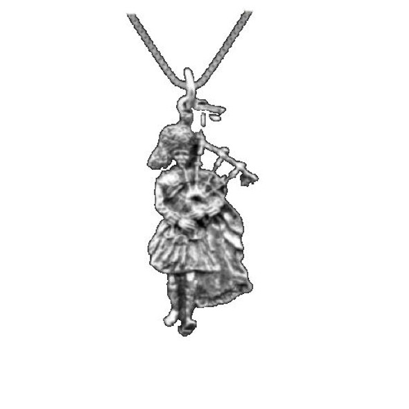 Marching Bagpiper Antiqued Sterling Silver Pendant