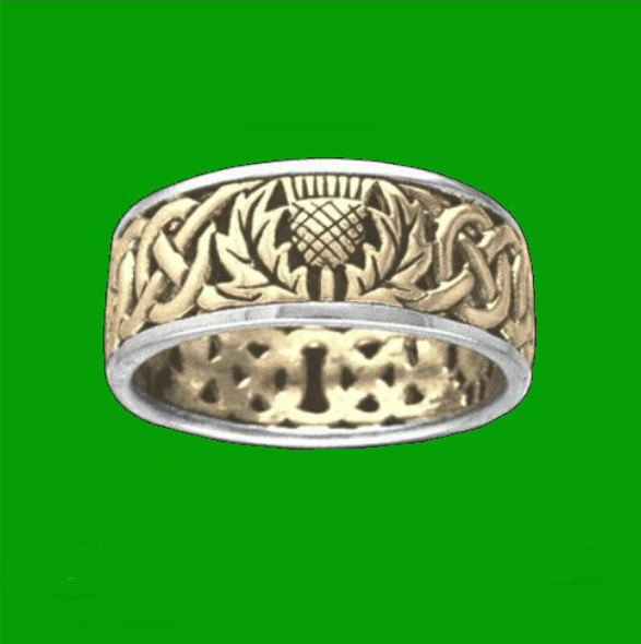 Celtic Wild Thistle Emblem Interlace Ladies 14K Two Tone Yellow Gold Ring Band