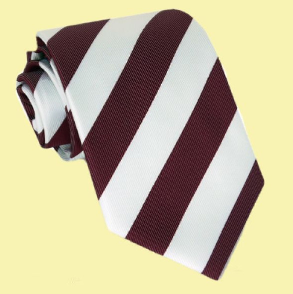 White Burgundy Diagonal Stripes Formal Wedding Straight Mens Neck Tie