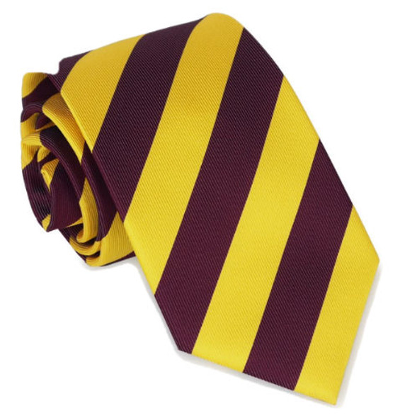 Yellow Maroon Diagonal Stripes Formal Wedding Straight Mens Neck Tie