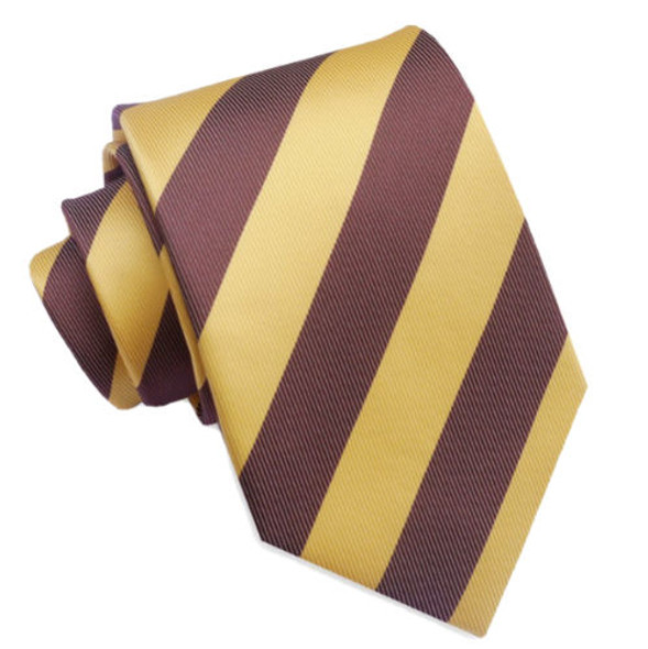 Yellow Brown Diagonal Stripes Formal Wedding Straight Mens Neck Tie