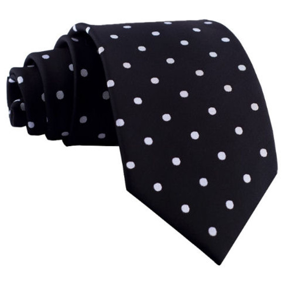 Black White Polka Dots Formal Wedding Straight Mens Neck Tie